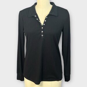 Maurices Rib knit 7 snap button Henley, Black, size M